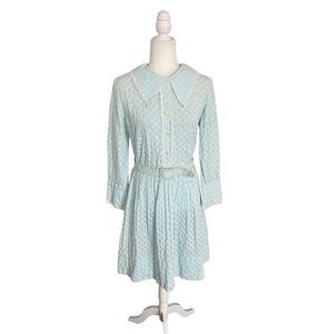 Jeanne Model 60s Baby Blue Textured Dress – Size 4 (estimated)